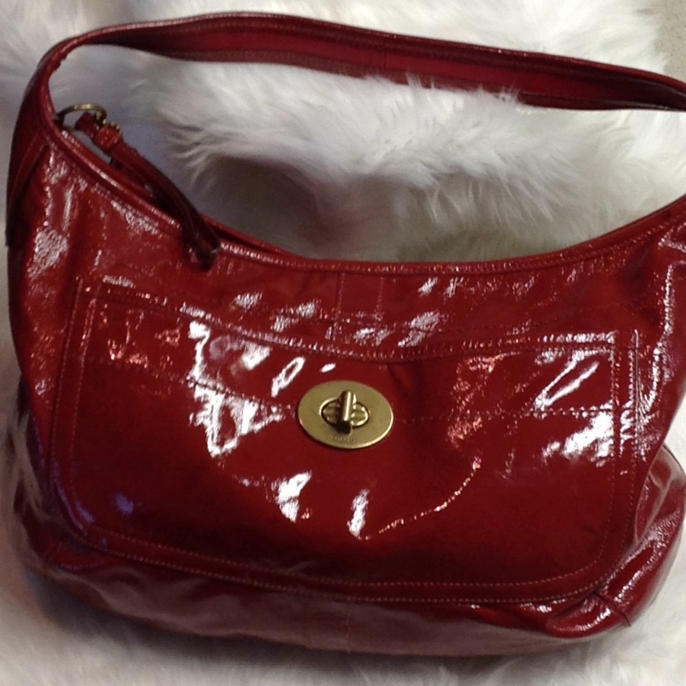Coach red patent leather shoulder Satchel